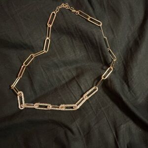 Elegant Gold Austrian Crystal Paper Clip Chain Necklace (20-22 inches)